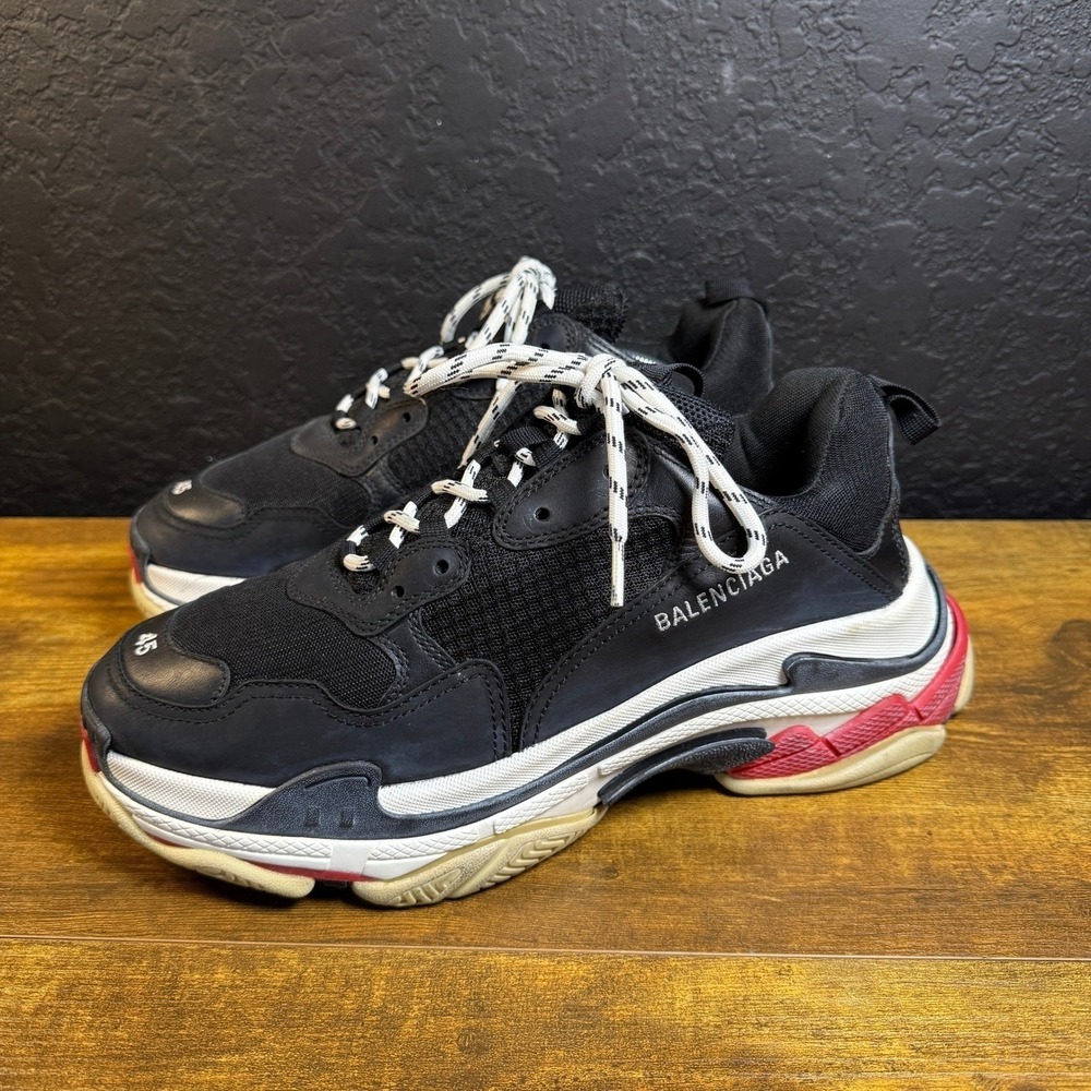 Balenciaga Triple S Black Mesh Nubuck Sneakers Mens EU 45 US 12 - Picture 4 of 11